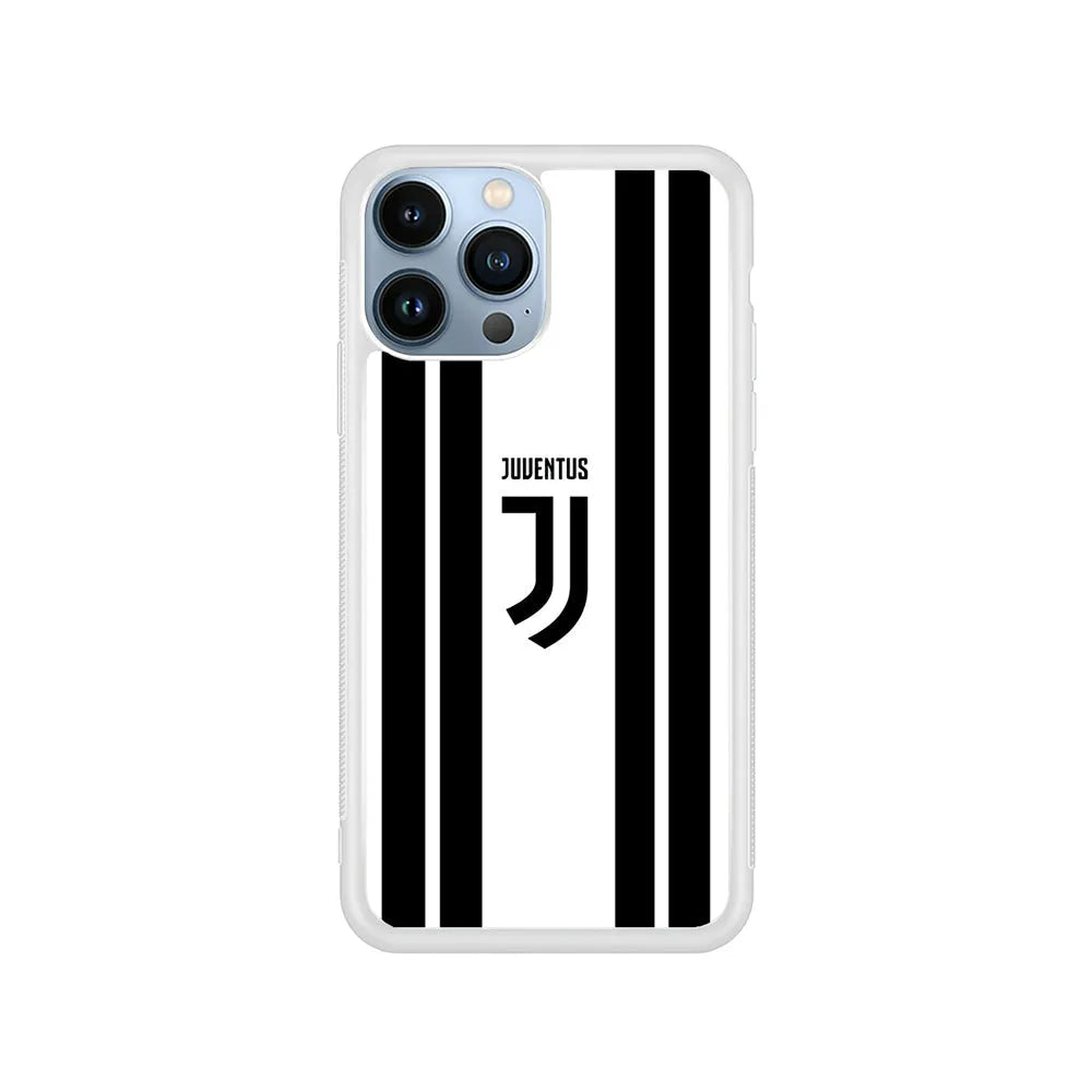 Juventus Black Stripe iPhone 13 Pro Case-Rubber / White (2D Case)-Xtracase