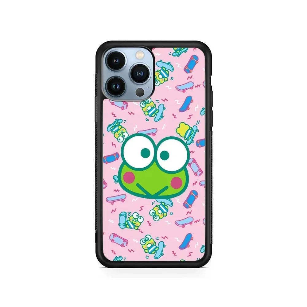 Keroppi Skate Pattern iPhone 15 Pro Max Case-Rubber / Black (2D Case)-Xtracase