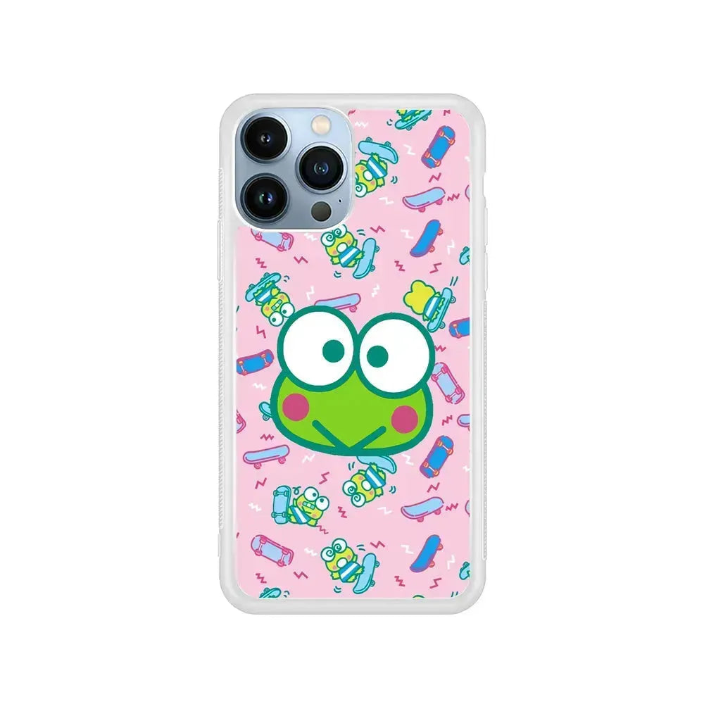 Keroppi Skate Pattern iPhone 15 Pro Max Case-Rubber / White (2D Case)-Xtracase