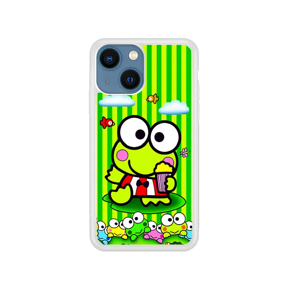 Keroppi Stripe Green iPhone 15 Case-Rubber / White (2D Case)-Xtracase