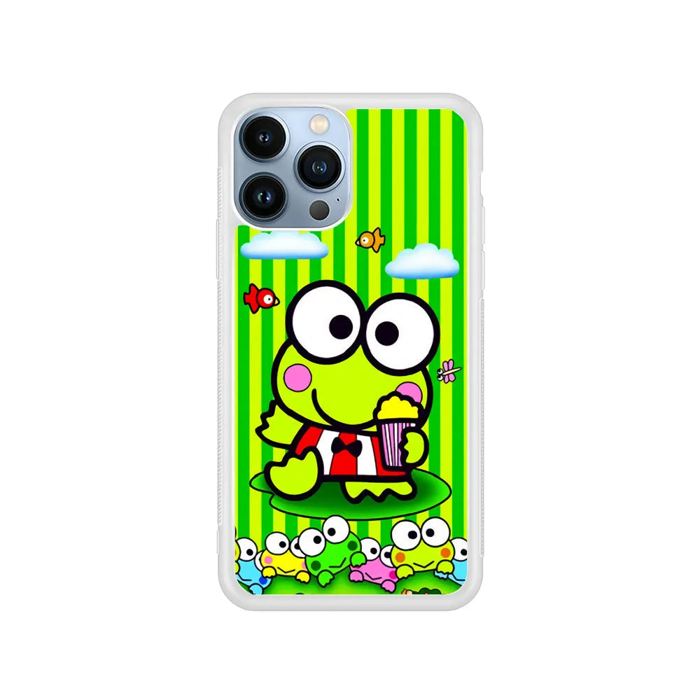 Keroppi Stripe Green iPhone 13 Pro Case-Rubber / White (2D Case)-Xtracase