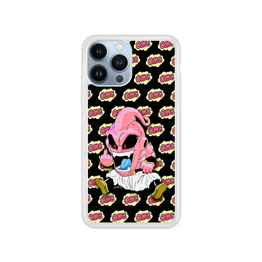 Kid Buu OMG Word Patern iPhone 15 Pro Max Case-Rubber / White (2D Case)-Xtracase