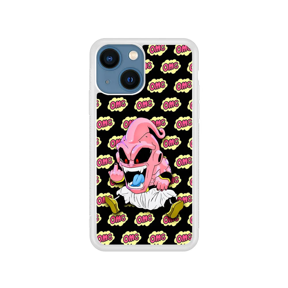 Kid Buu OMG Word Patern iPhone 15 Case-Rubber / White (2D Case)-Xtracase