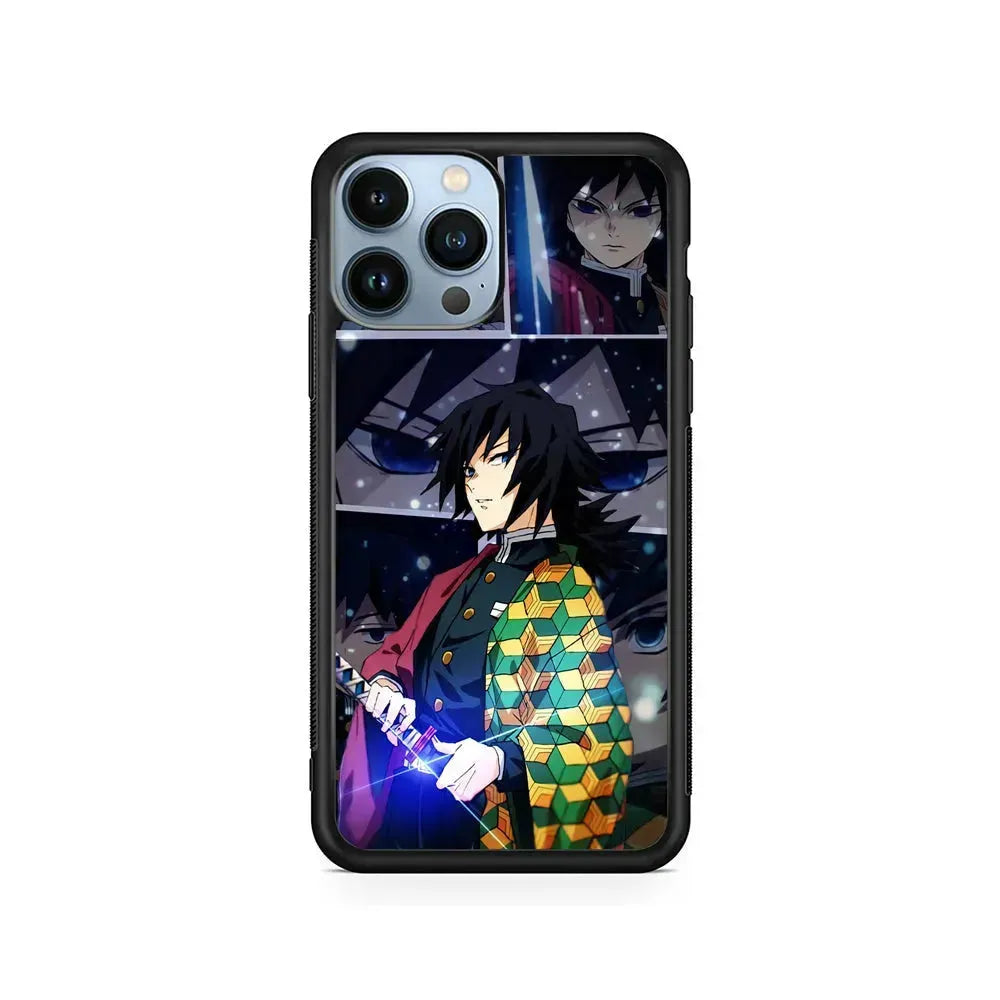 Kimetsu No Yaiba Giyuu In Frame iPhone 15 Pro Max Case-Rubber / Black (2D Case)-Xtracase