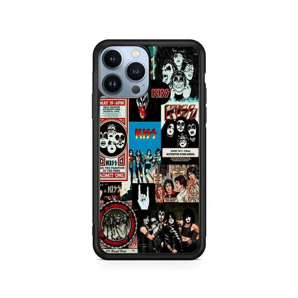 Kiss Band Collage Poster iPhone 15 Pro Max Case-Rubber / Black (2D Case)-Xtracase
