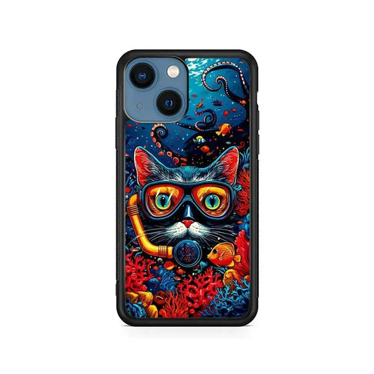 Kitty Cat Under The Sea iPhone 13 Mini Case-Rubber / Black (2D Case)-Xtracase