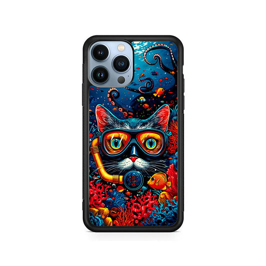 Kitty Cat Under The Sea iPhone 13 Pro Case-Rubber / Black (2D Case)-Xtracase