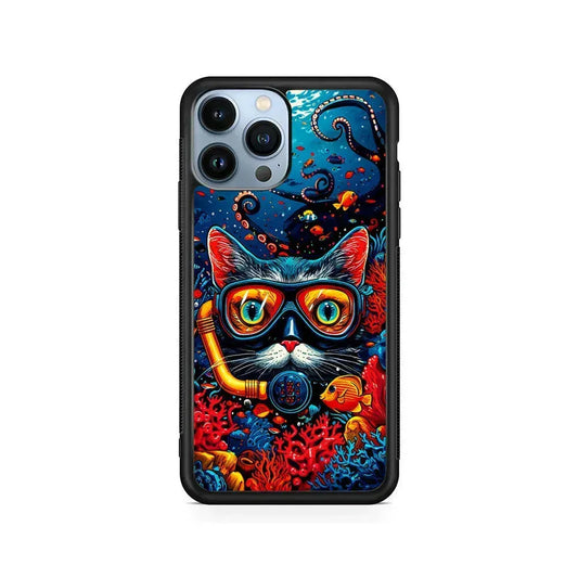 Kitty Cat Under The Sea iPhone 15 Pro Max Case-Rubber / Black (2D Case)-Xtracase