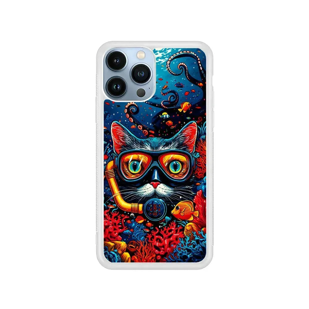 Kitty Cat Under The Sea iPhone 15 Pro Max Case-Rubber / White (2D Case)-Xtracase