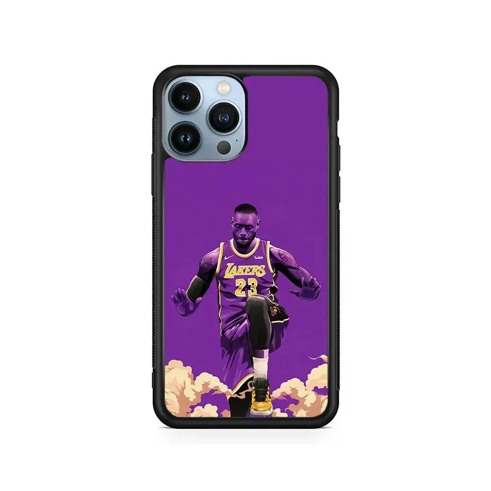 Lebron James Purple Background iPhone 15 Pro Max Case-Rubber / Black (2D Case)-Xtracase