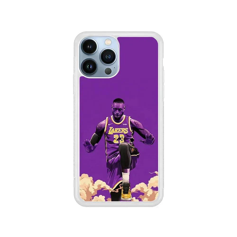 Lebron James Purple Background iPhone 15 Pro Max Case-Rubber / White (2D Case)-Xtracase