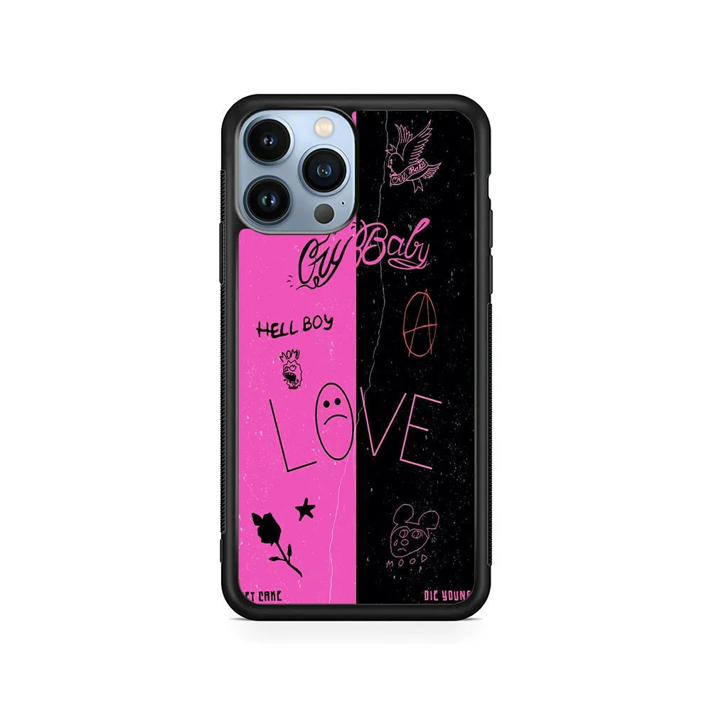 Lil Peep Pink and Black iPhone 13 Pro Max Case-Rubber / Black (2D Case)-Xtracase