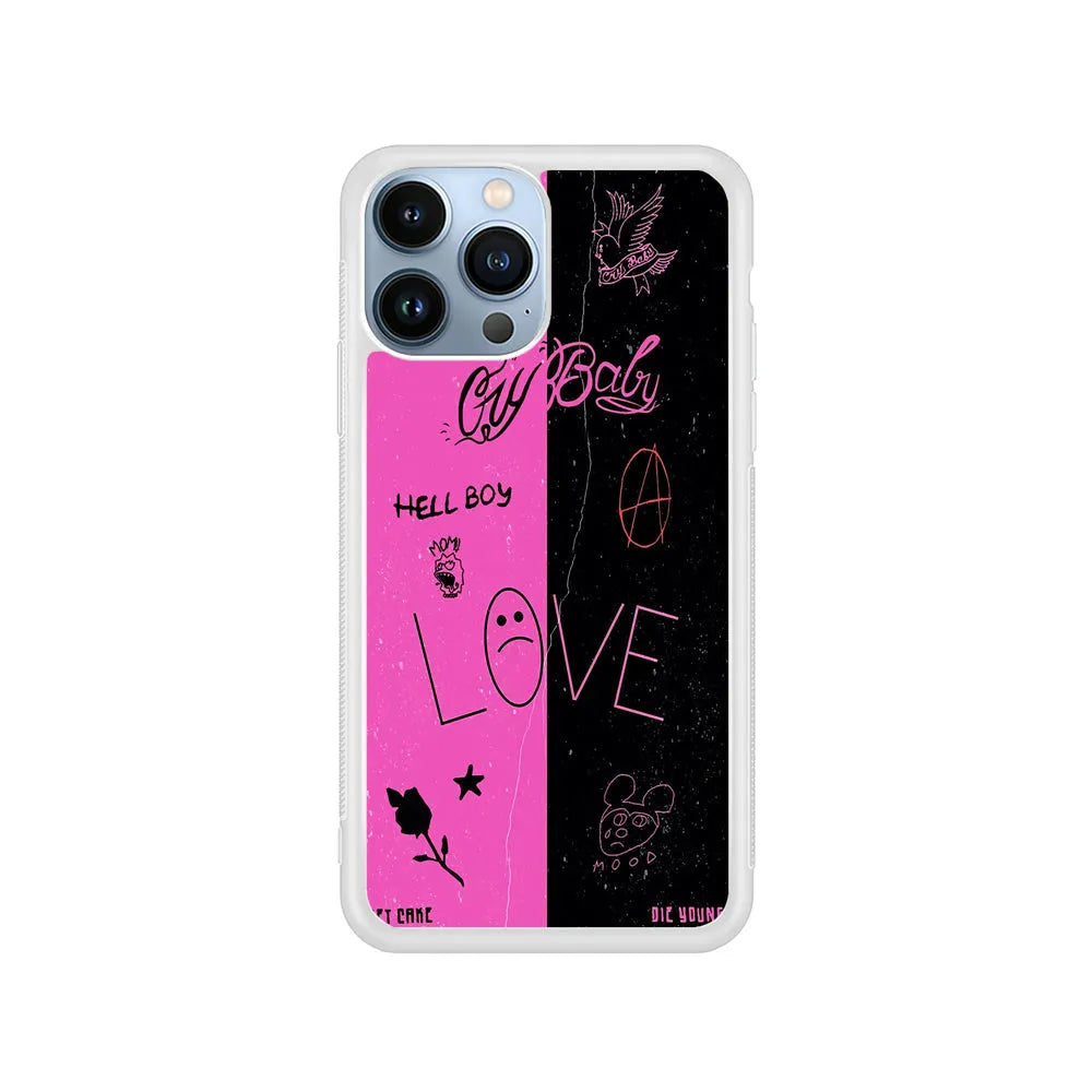 Lil Peep Pink and Black iPhone 13 Pro Max Case-Rubber / White (2D Case)-Xtracase