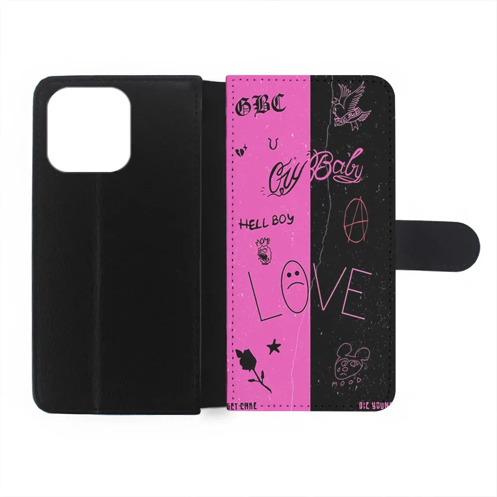 Lil Peep Pink and Black iPhone 14 Plus Case-Flip Wallet Case-Xtracase