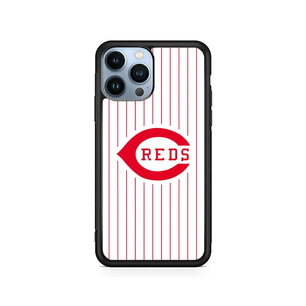 MLB Cincinnati Reds Team iPhone 13 Pro Max Case-Rubber / Black (2D Case)-Xtracase