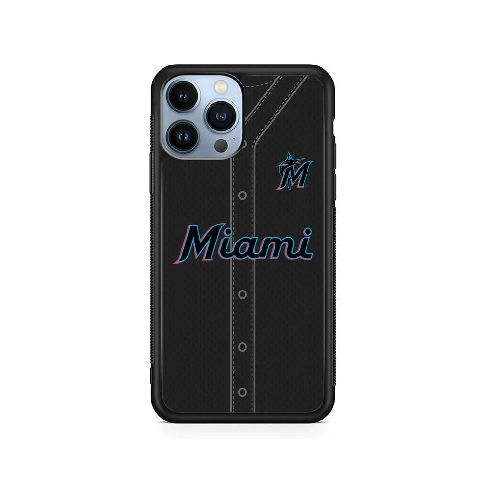 MLB Miami Marlins Jersey iPhone 13 Pro Case-Rubber / Black (2D Case)-Xtracase