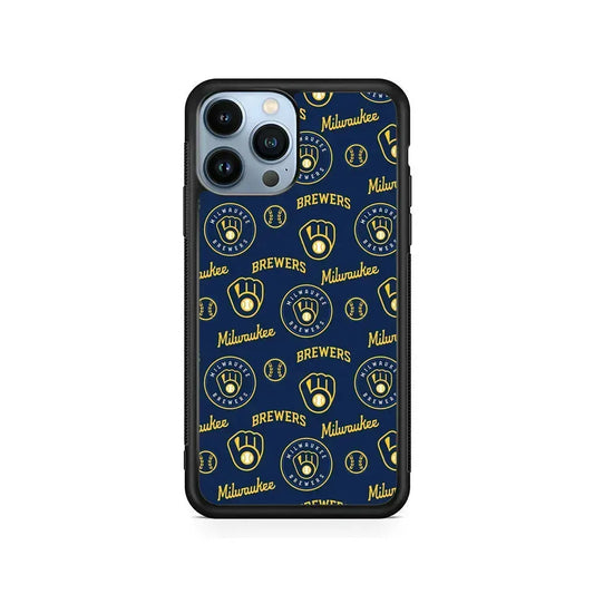 MLB Milwaukee Brewers Pattern iPhone 15 Pro Max Case-Rubber / Black (2D Case)-Xtracase