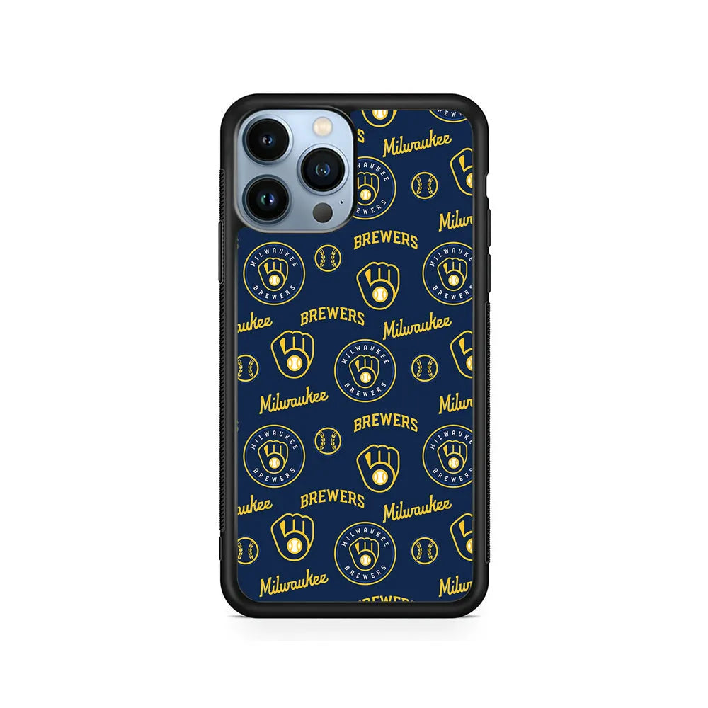 MLB Milwaukee Brewers Pattern iPhone 13 Pro Case-Rubber / Black (2D Case)-Xtracase