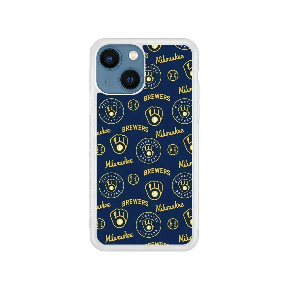MLB Milwaukee Brewers Pattern iPhone 15 Plus Case-Rubber / White (2D Case)-Xtracase
