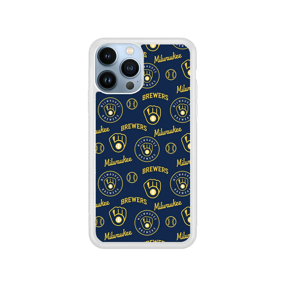 MLB Milwaukee Brewers Pattern iPhone 13 Pro Case-Rubber / White (2D Case)-Xtracase