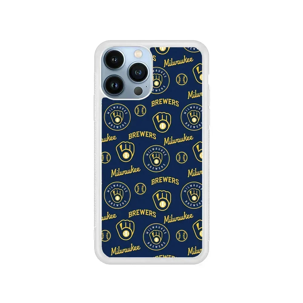 MLB Milwaukee Brewers Pattern iPhone 15 Pro Max Case-Rubber / White (2D Case)-Xtracase