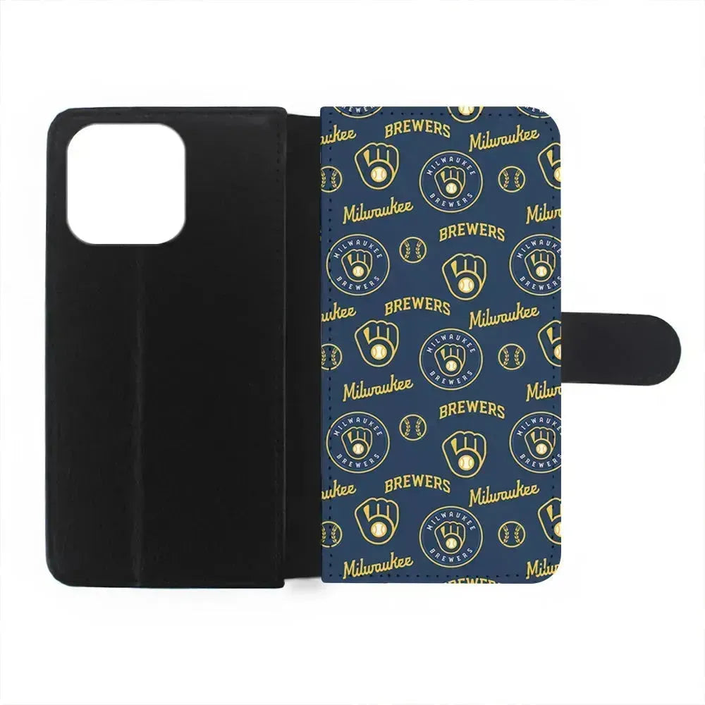 MLB Milwaukee Brewers Pattern iPhone 13 Mini Case-Flip Wallet Case-Xtracase
