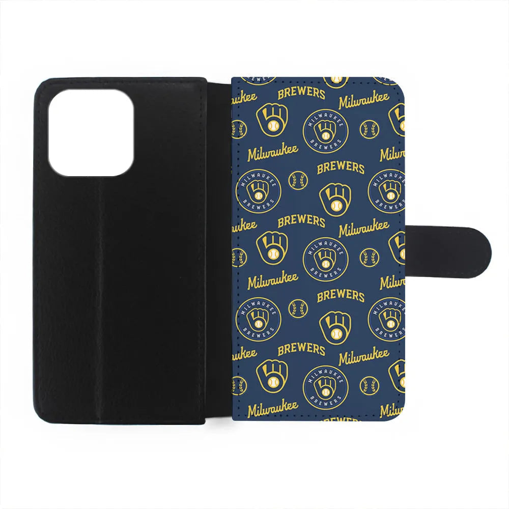 MLB Milwaukee Brewers Pattern iPhone 13 Pro Case-Flip Wallet Case-Xtracase