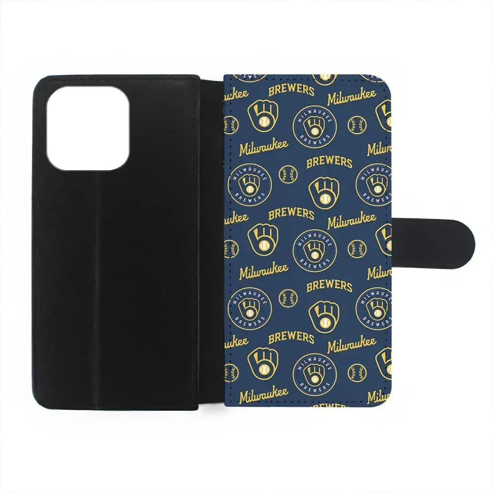 MLB Milwaukee Brewers Pattern iPhone 15 Pro Max Case-Flip Wallet Case-Xtracase