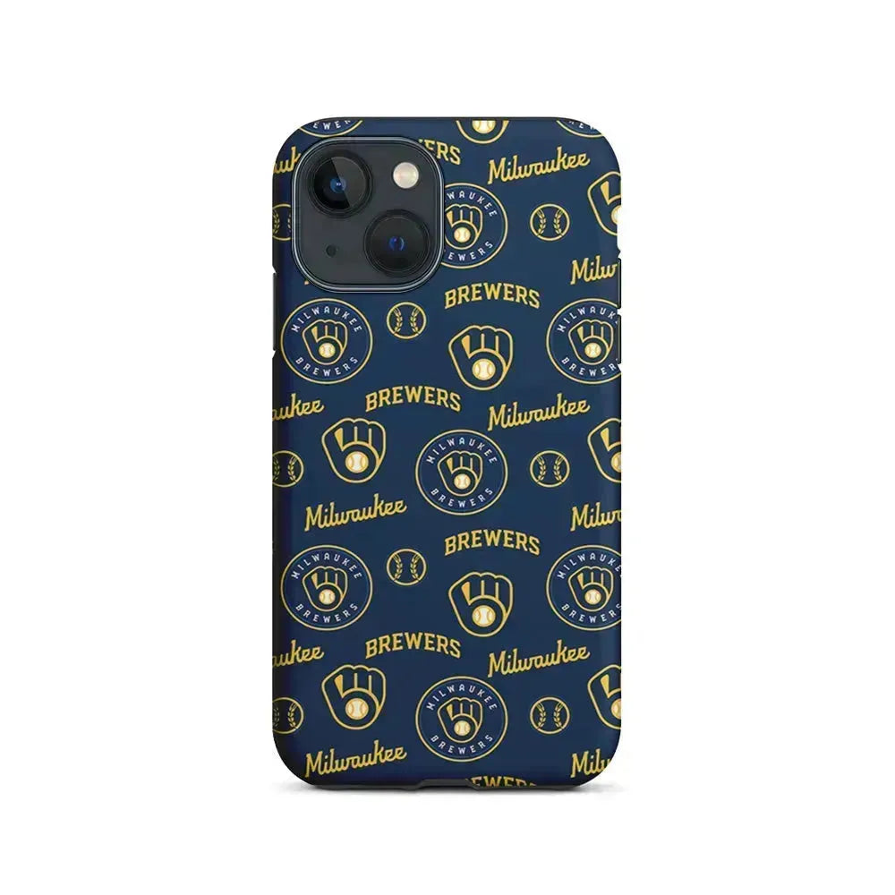 MLB Milwaukee Brewers Pattern iPhone 13 Mini Case-2 in 1 Tough Case-Xtracase