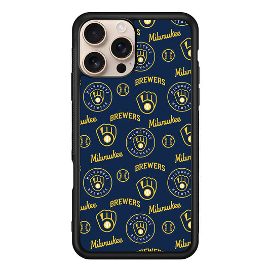 MLB Milwaukee Brewers Pattern iPhone 16 Pro Max Case - iPhone 16 Pro Max