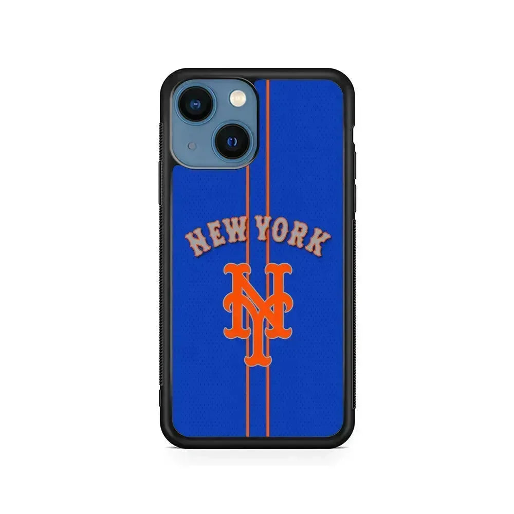 MLB New York Mets Team iPhone 13 Mini Case-Rubber / Black (2D Case)-Xtracase