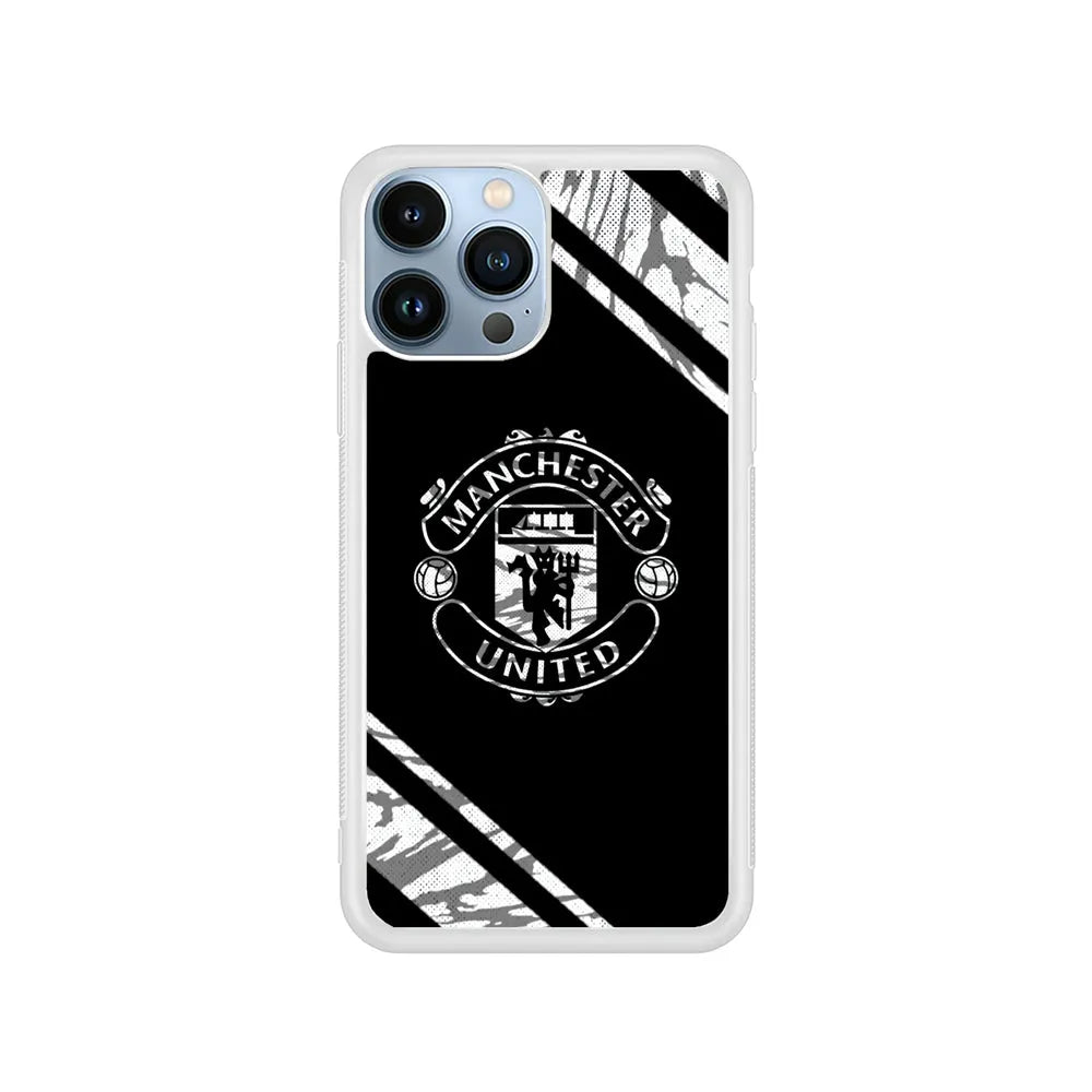 Manchester United Black Emblem iPhone 13 Pro Case-Rubber / White (2D Case)-Xtracase