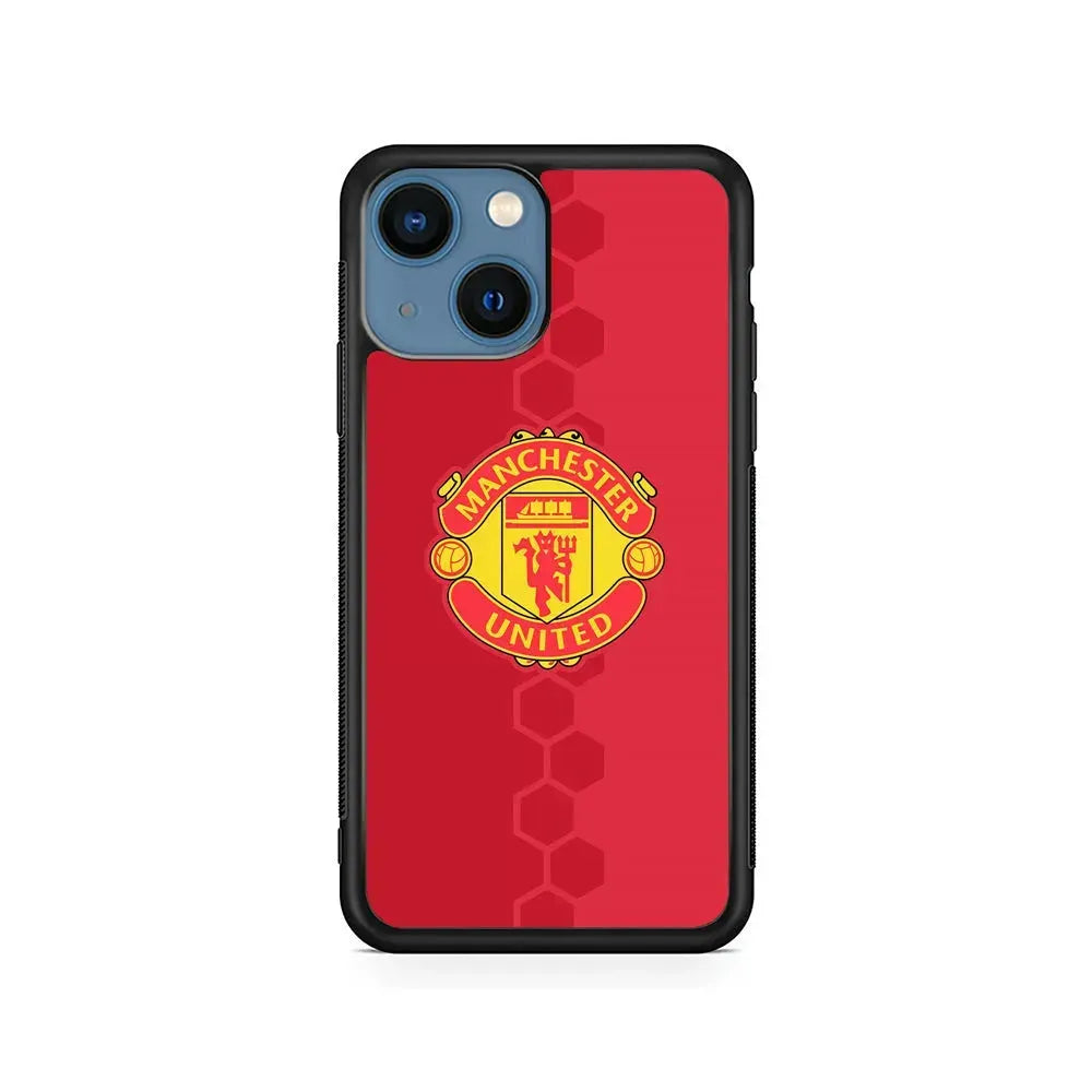 Manchester United Red Emblem iPhone 13 Mini Case-Rubber / Black (2D Case)-Xtracase