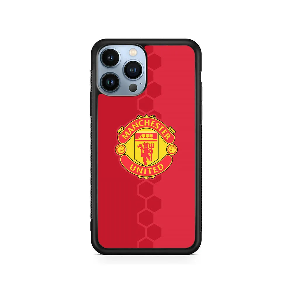 Manchester United Red Emblem iPhone 13 Pro Case-Rubber / Black (2D Case)-Xtracase