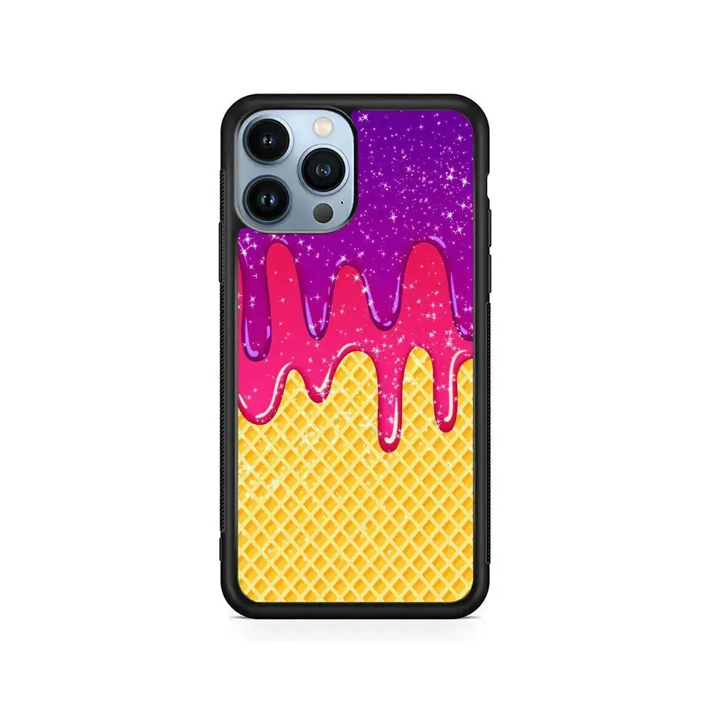 Melted Ice Cream and A Waffle iPhone 15 Pro Max Case-Rubber / Black (2D Case)-Xtracase