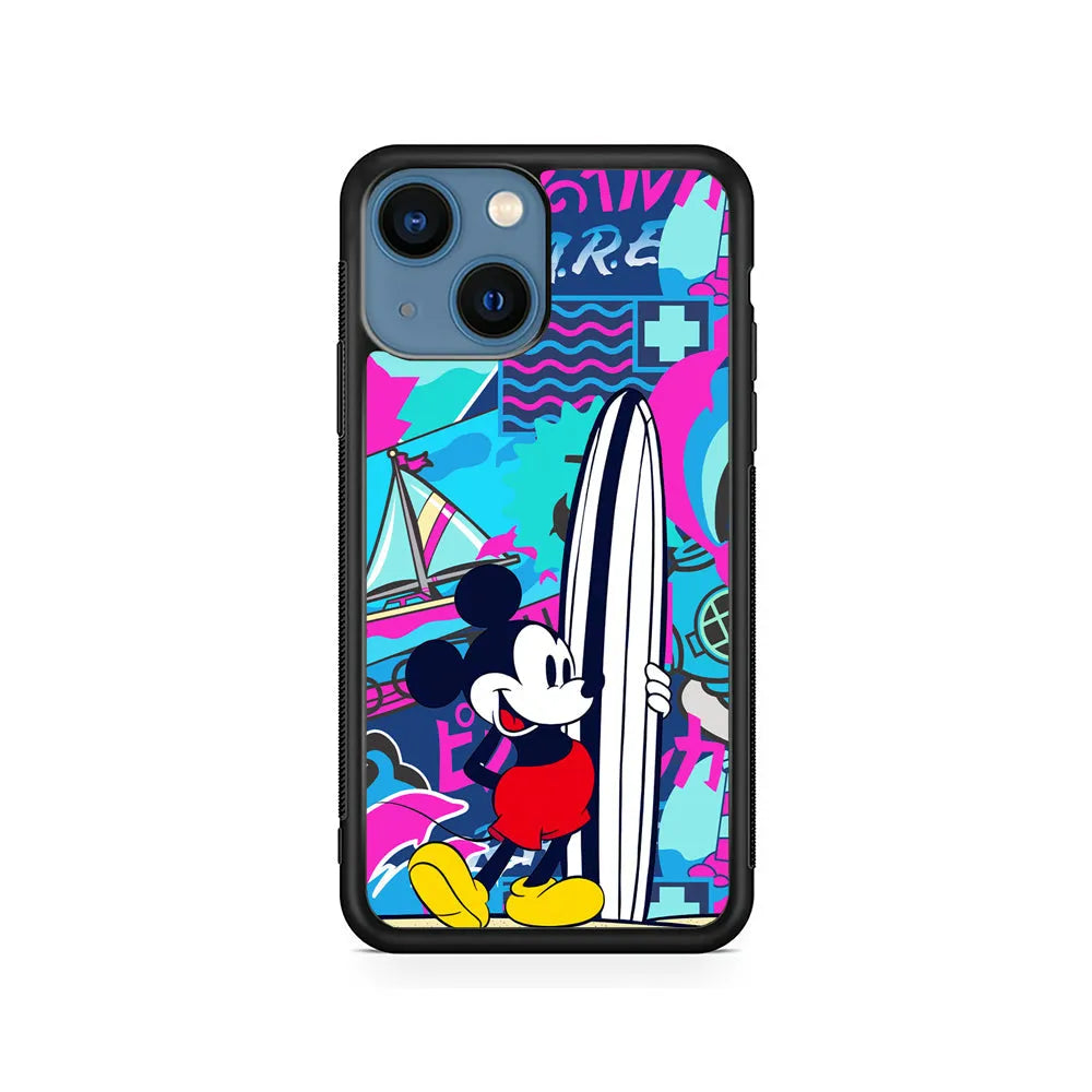 Mickey Mouse Surf Board iPhone 15 Case-Rubber / Black (2D Case)-Xtracase