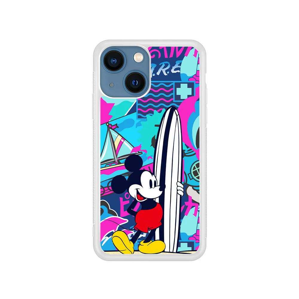 Mickey Mouse Surf Board iPhone 15 Case-Rubber / White (2D Case)-Xtracase