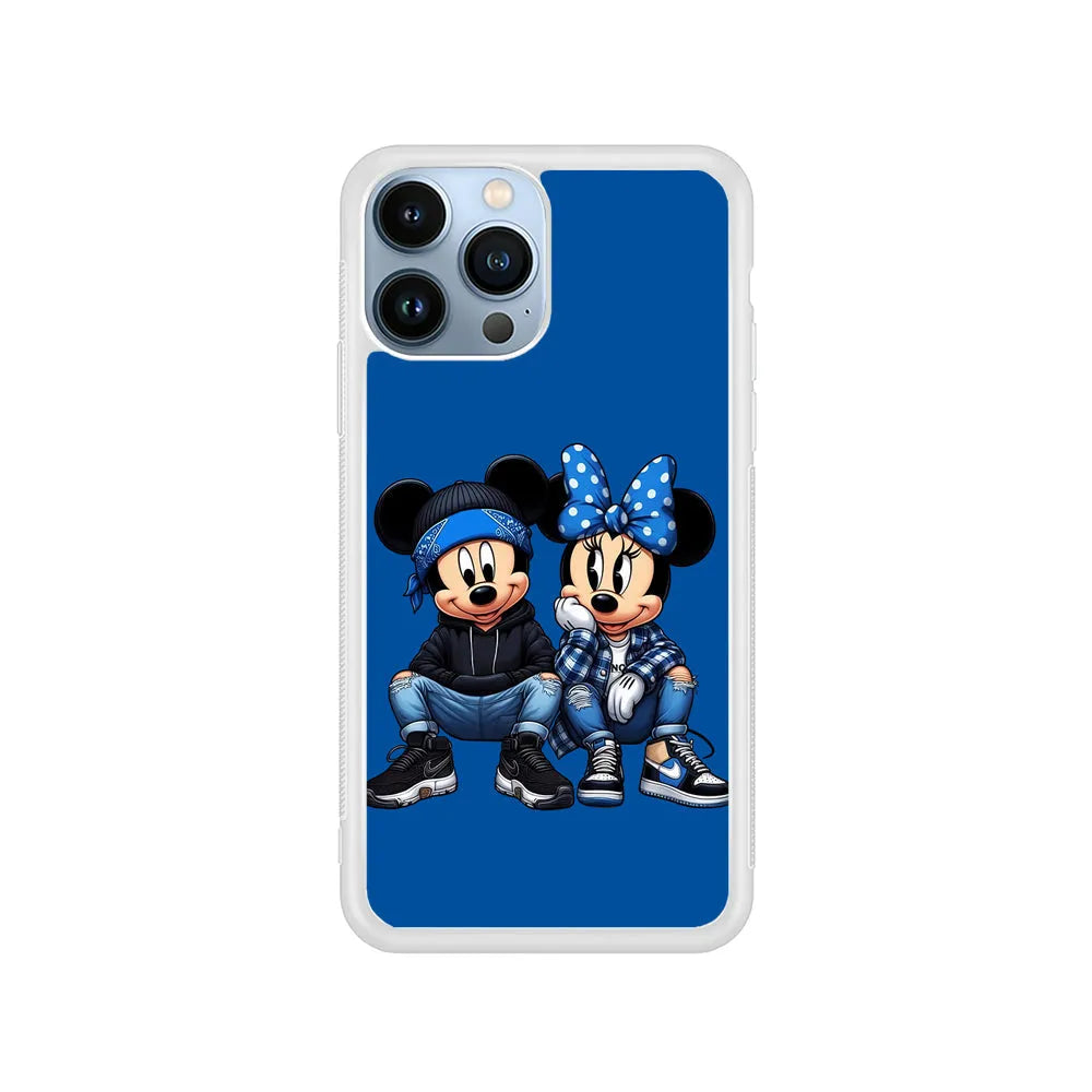 Mickey and Minnie Style iPhone 13 Pro Case-Rubber / White (2D Case)-Xtracase