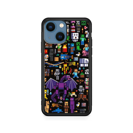 Minicraft All Characters iPhone 15 Plus Case-Rubber / Black (2D Case)-Xtracase