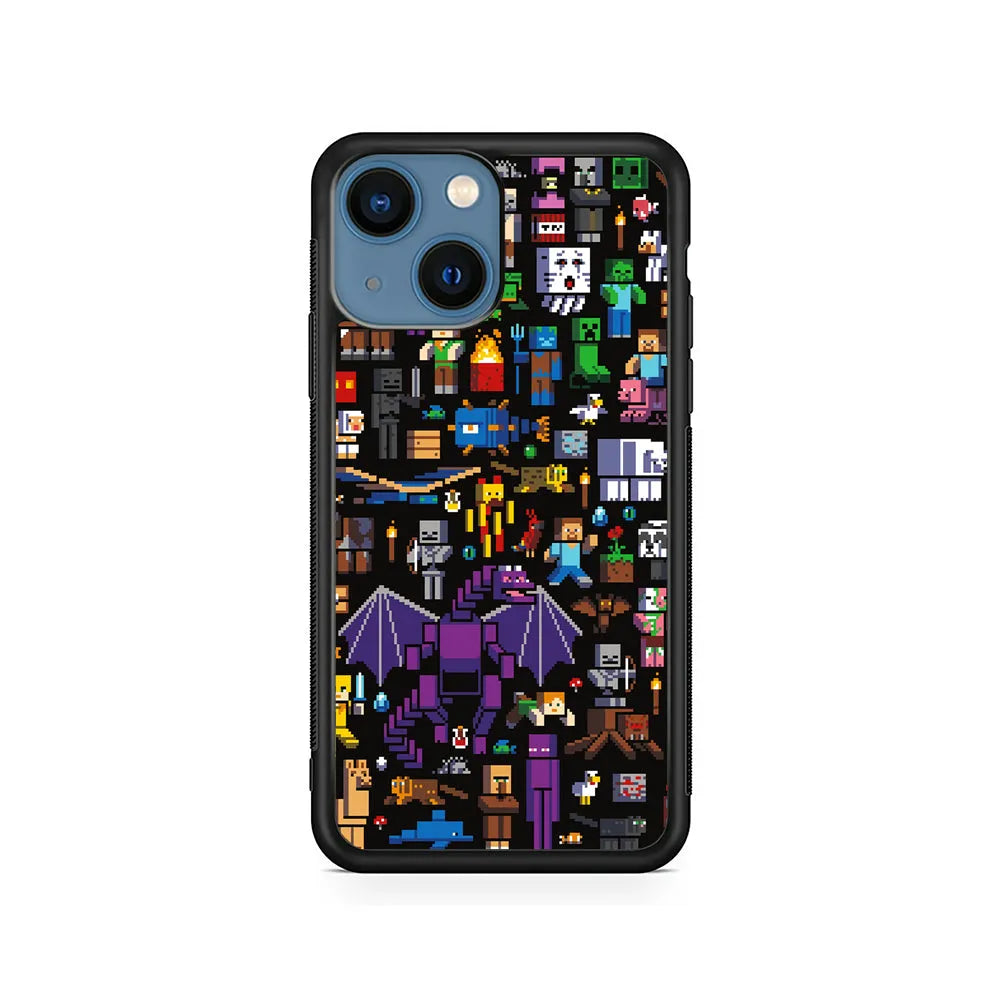 Minicraft All Characters iPhone 15 Case-Rubber / Black (2D Case)-Xtracase