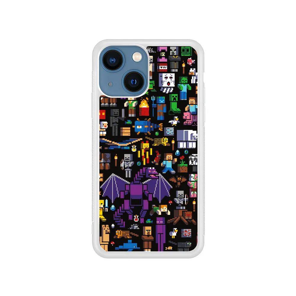 Minicraft All Characters iPhone 15 Case-Rubber / White (2D Case)-Xtracase