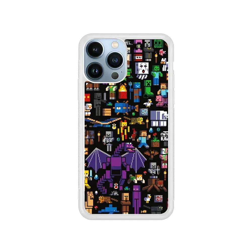 Minicraft All Characters iPhone 15 Pro Max Case-Rubber / White (2D Case)-Xtracase
