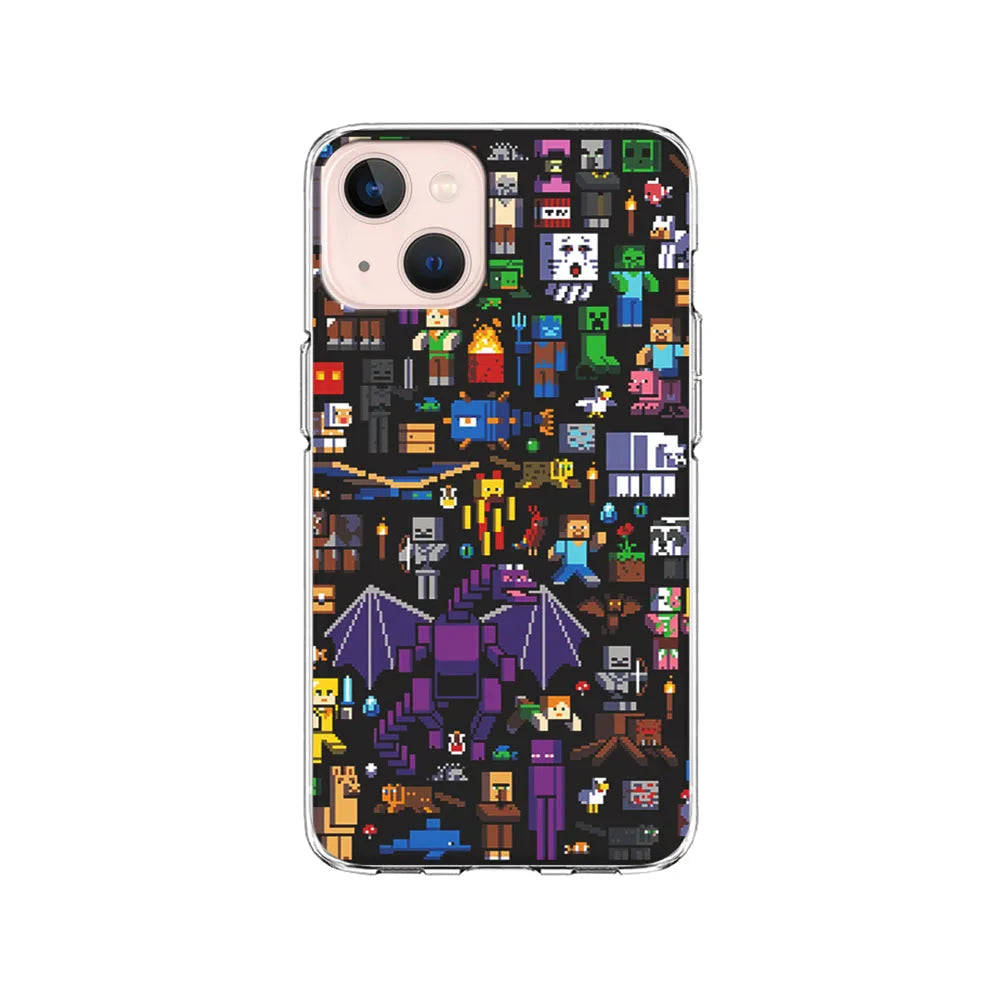 Minicraft All Characters iPhone 15 Plus Case-Clear Soft Case-Xtracase