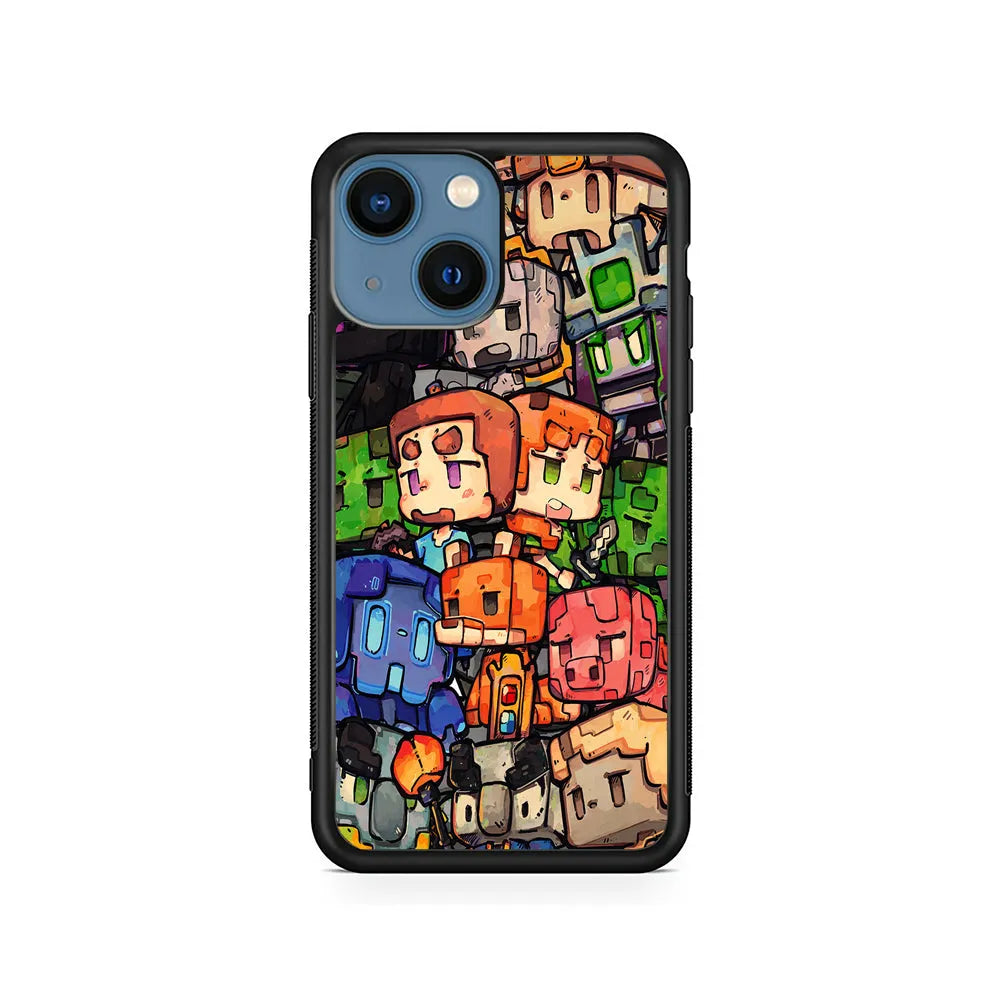 Minicraft Characters Drawing iPhone 15 Case-Rubber / Black (2D Case)-Xtracase