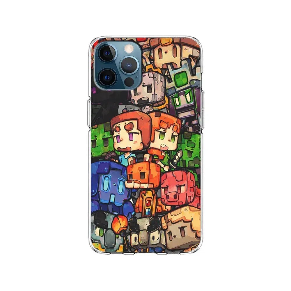 Minicraft Characters Drawing iPhone 15 Pro Max Case-Clear Soft Case-Xtracase