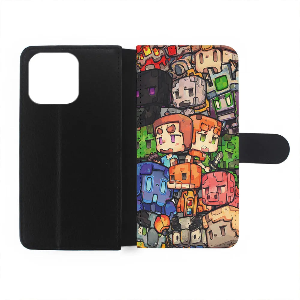 Minicraft Characters Drawing iPhone 13 Pro Case-Flip Wallet Case-Xtracase
