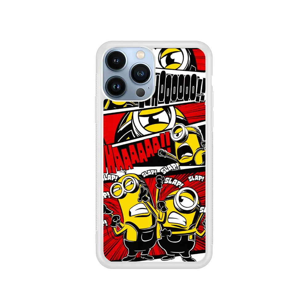 Minions Act Like In The Comic iPhone 13 Pro Case-Rubber / White (2D Case)-Xtracase