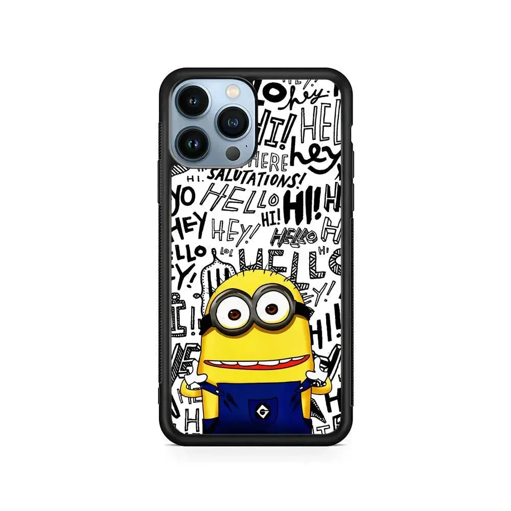 Minions Hail Word iPhone 15 Pro Max Case-Rubber / Black (2D Case)-Xtracase