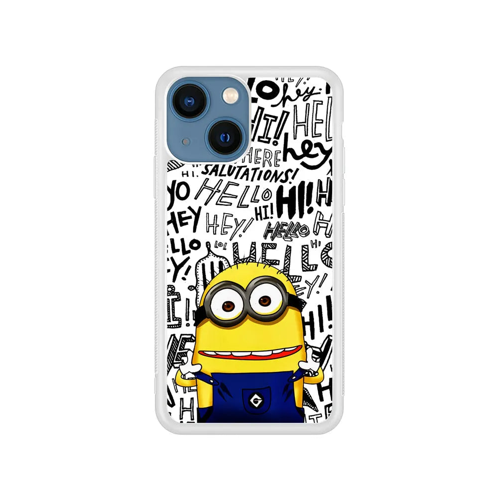 Minions Hail Word iPhone 15 Case-Rubber / White (2D Case)-Xtracase