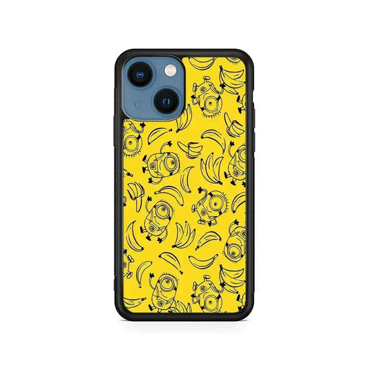 Minions and Banana Yellow iPhone 13 Mini Case-Rubber / Black (2D Case)-Xtracase